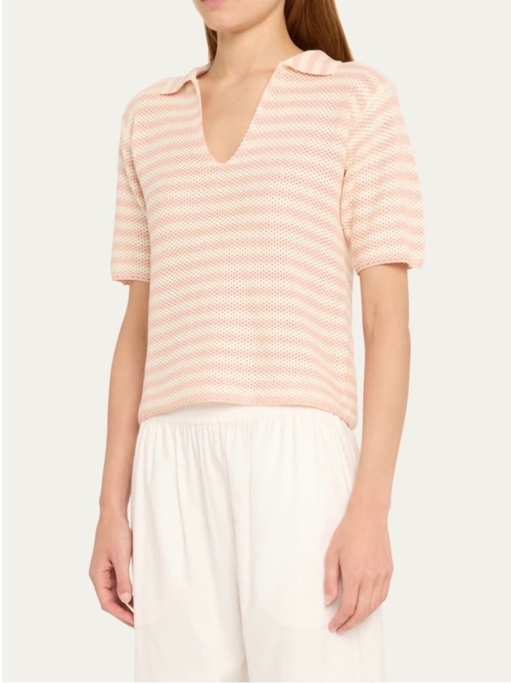 Kule The Lucie Crochet Polo Top in Cream/Shell— Women’s XL